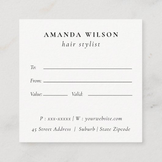 Haarstylist Ivory Hair Scissor Cadeaubon Vierkante Visitekaartje (Achterkant)