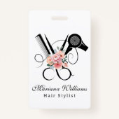 haarstylist kapper bloemenschaar naamplaatje badge (Voorkant)