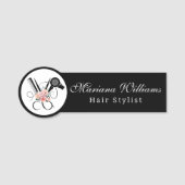 Haarstylist kapper bloemenschaar zwart & wit naamplaatje (Voorkant)