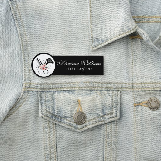 Haarstylist kapper bloemenschaar zwart & wit naamplaatje (In situ)