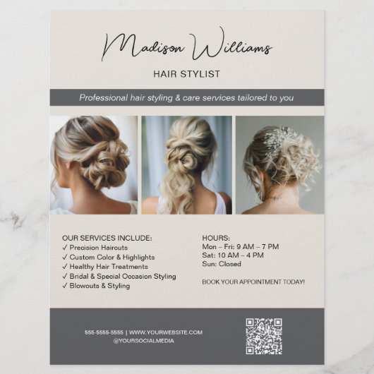 Haarstylist Kapsalon 3 foto's QR Flyer (Voorkant)