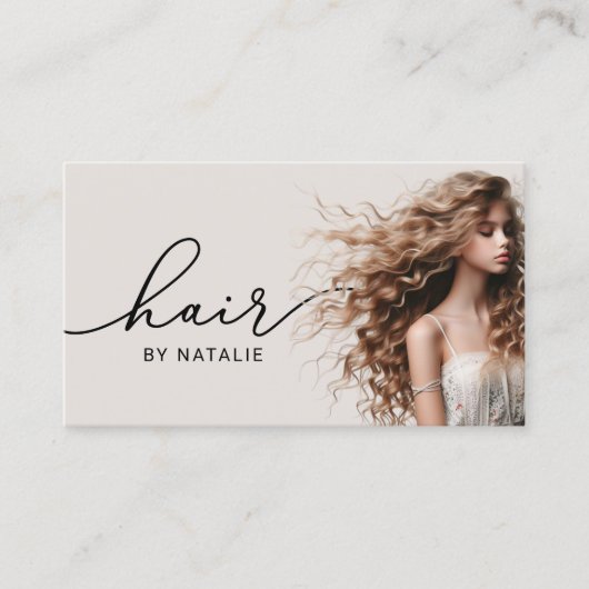 Haarstylist krullend haar meisje foto schoonheid s visitekaartje (Voorkant)
