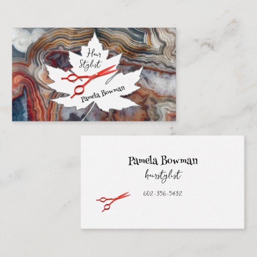 Haarstylist Lace Agate Stone Red Scissors Visitekaartje (Voorkant / Achterkant)
