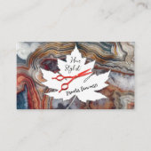 Haarstylist Lace Agate Stone Red Scissors Visitekaartje (Voorkant)