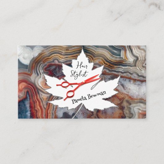 Haarstylist Lace Agate Stone Red Scissors Visitekaartje (Voorkant)