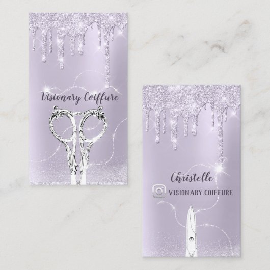 Haarstylist lavender Stations Glitter Coiffure Visitekaartje (Voorkant / Achterkant)