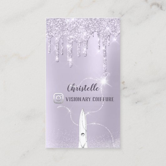Haarstylist lavender Stations Glitter Coiffure Visitekaartje (Achterkant)