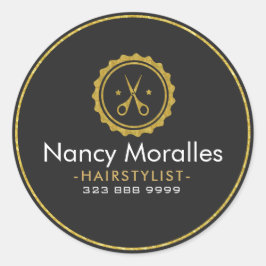 Haarstylist Logo-Gold-schaar en -cirkel Ronde Sticker