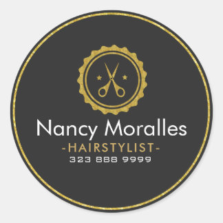 Haarstylist Logo-Gold-schaar en -cirkel Ronde Sticker