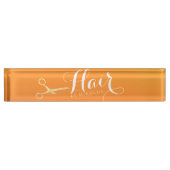 Haarstylist Makeup Salon Chic Oranje Gold Scissors Naambordje (Voorkant)