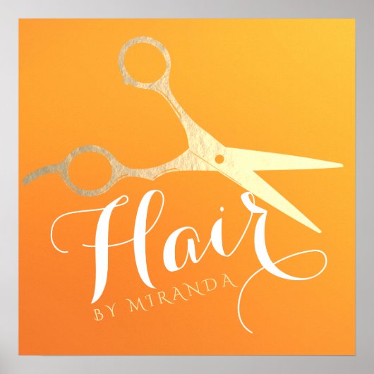 Haarstylist Makeup Salon Chic Oranje Gold Scissors Poster (Voorkant)