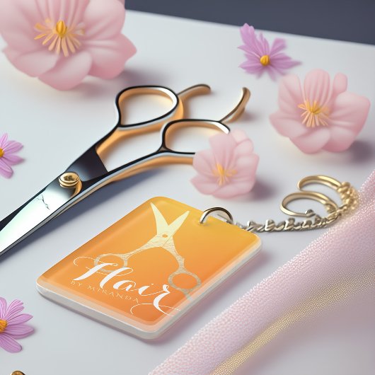 Haarstylist Makeup Salon Chic Oranje Gold Scissors Sleutelhanger