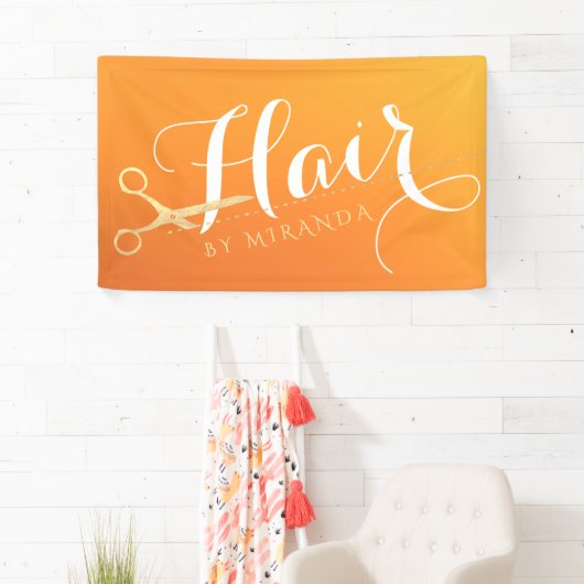 Haarstylist Makeup Salon Chic Oranje Gold Scissors Spandoek (Insitu)
