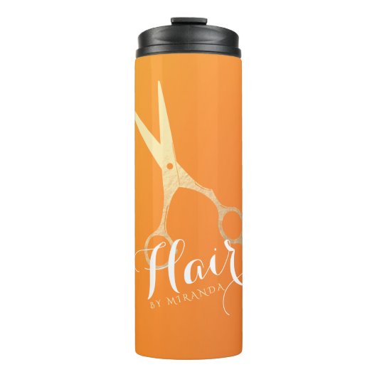 Haarstylist Makeup Salon Chic Oranje Gold Scissors Thermosbeker (Voorkant)
