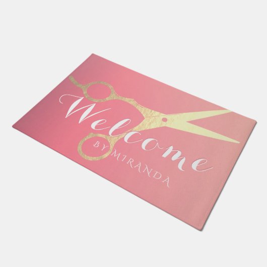 Haarstylist Makeup Salon Gold Scissors Welkom Deurmat (Schuin)
