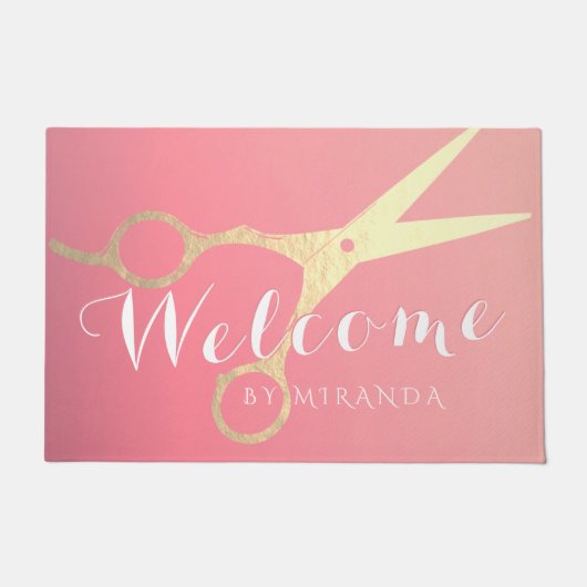Haarstylist Makeup Salon Gold Scissors Welkom Deurmat (Voorkant)