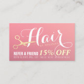 Haarstylist Makeup Salon Modern Pink Gold Scissors Aanbevelingskaartje (Voorkant)