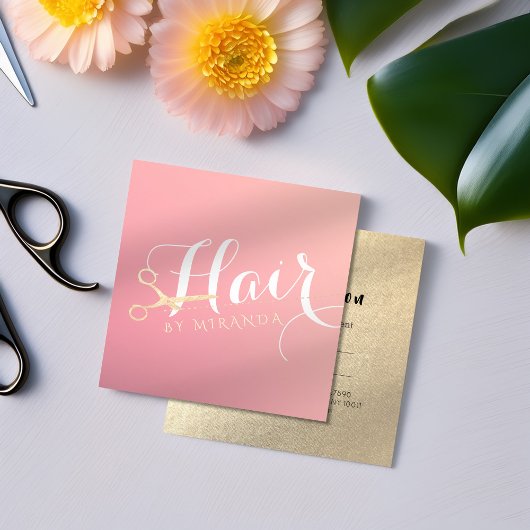 Haarstylist Makeup Salon Modern Pink Gold Scissors Afsprakenkaartje