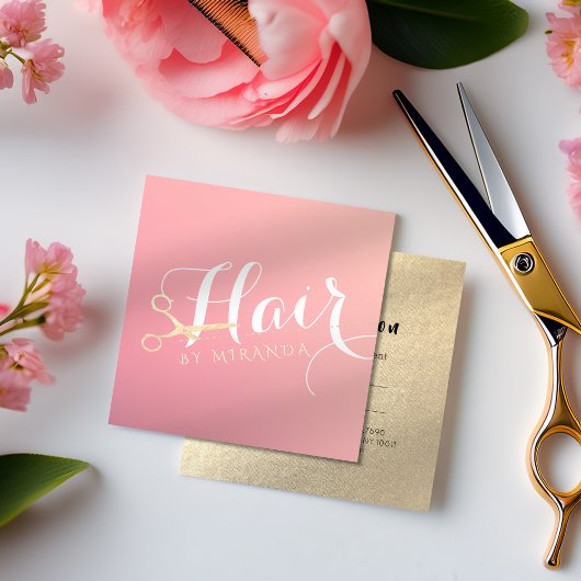 Haarstylist Makeup Salon Modern Pink Gold Scissors Afsprakenkaartje