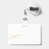 Haarstylist Makeup Salon Modern Pink Gold Scissors Badge (Achterkant met uittrekbare clip)