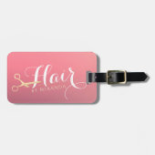 Haarstylist Makeup Salon Modern Pink Gold Scissors Bagagelabel (Voorkant horizontaal)