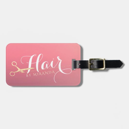 Haarstylist Makeup Salon Modern Pink Gold Scissors Bagagelabel (Voorkant horizontaal)
