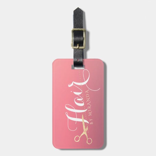 Haarstylist Makeup Salon Modern Pink Gold Scissors Bagagelabel (Voorkant verticaal)