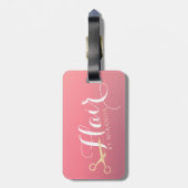Haarstylist Makeup Salon Modern Pink Gold Scissors Bagagelabel (Achterkant verticaal)