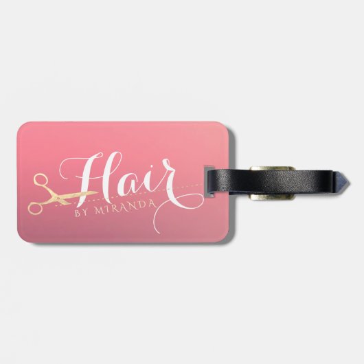 Haarstylist Makeup Salon Modern Pink Gold Scissors Bagagelabel (Achterkant horizontaal)