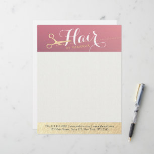 Haarstylist Makeup Salon Modern Pink Gold Scissors Briefhoofd