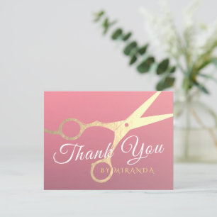 Haarstylist Makeup Salon Modern Pink Gold Scissors Briefkaart