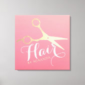 Haarstylist Makeup Salon Modern Pink Gold Scissors Canvas Afdruk (Voorkant)