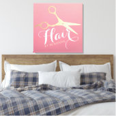 Haarstylist Makeup Salon Modern Pink Gold Scissors Canvas Afdruk (Insitu (Slaapkamer))