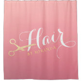 Haarstylist Makeup Salon Modern Pink Gold Scissors Douchegordijn (Voorkant)