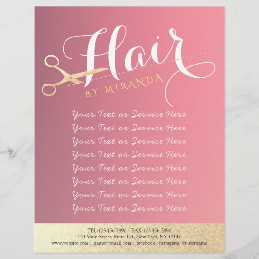Haarstylist Makeup Salon Modern Pink Gold Scissors Flyer (Voorkant)