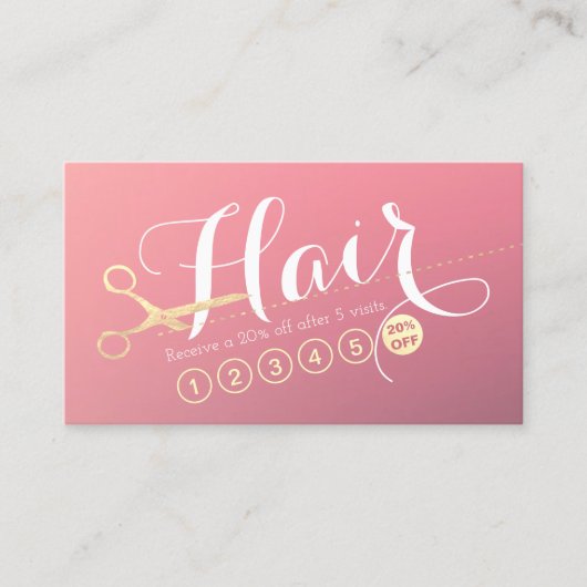 Haarstylist Makeup Salon Modern Pink Gold Scissors Klantenkaartje (Voorkant)