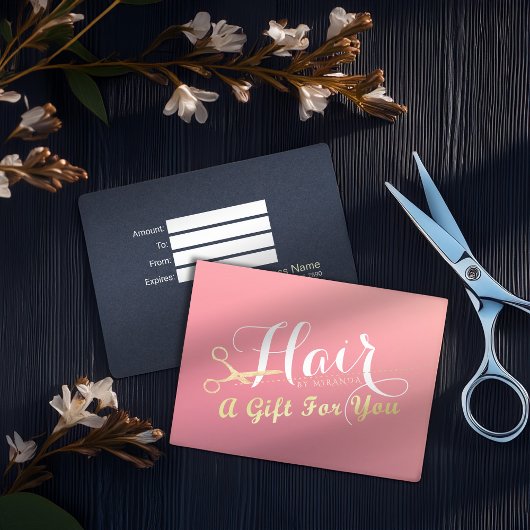 Haarstylist Makeup Salon Modern Pink Gold Scissors Kortingskaartje