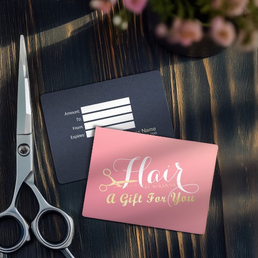 Haarstylist Makeup Salon Modern Pink Gold Scissors Kortingskaartje