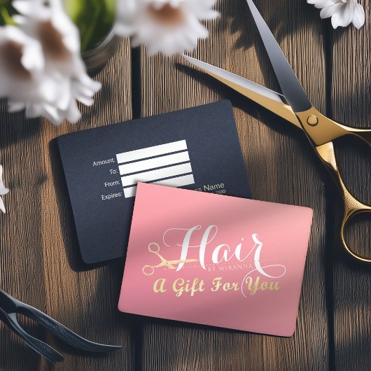 Haarstylist Makeup Salon Modern Pink Gold Scissors Kortingskaartje