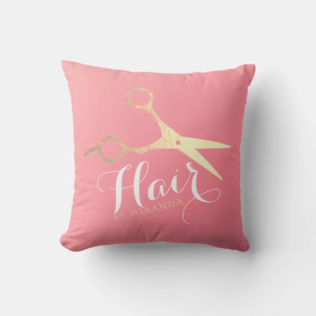 Haarstylist Makeup Salon Modern Pink Gold Scissors Kussen (Voorkant)