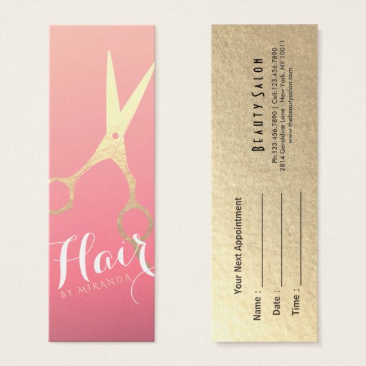 Haarstylist Makeup Salon Modern Pink Gold Scissors Mini Visitekaartjes (Voorkant /achterkant)