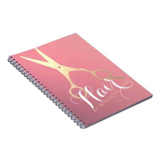Haarstylist Makeup Salon Modern Pink Gold Scissors Notitieboek (Rechterzijde)