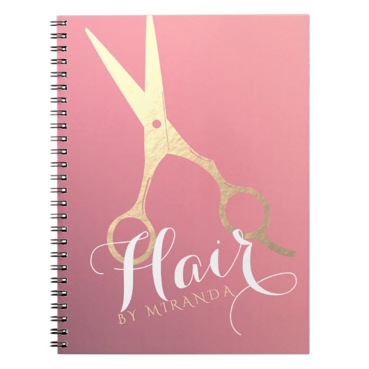 Haarstylist Makeup Salon Modern Pink Gold Scissors Notitieboek (Voorkant)