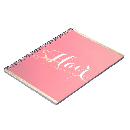 Haarstylist Makeup Salon Modern Pink Gold Scissors Notitieboek (Linkerzijde)