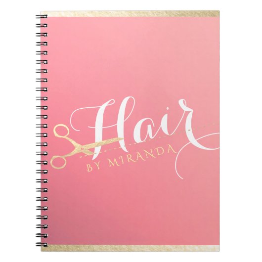 Haarstylist Makeup Salon Modern Pink Gold Scissors Notitieboek (Voorkant)