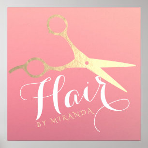 Haarstylist Makeup Salon Modern Pink Gold Scissors Poster