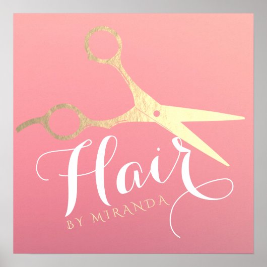 Haarstylist Makeup Salon Modern Pink Gold Scissors Poster (Voorkant)