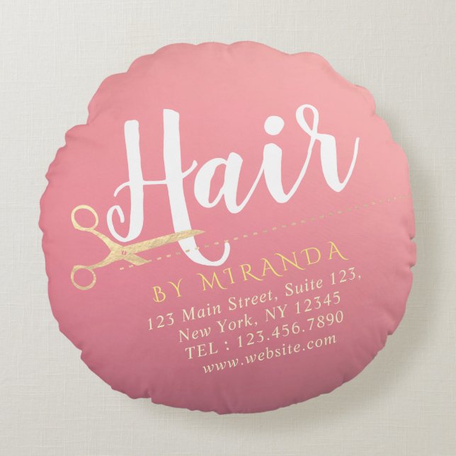 Haarstylist Makeup Salon Modern Pink Gold Scissors Rond Kussen (Voorkant)