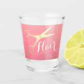 Haarstylist Makeup Salon Modern Pink Gold Scissors Shot Glas (Voorkant)