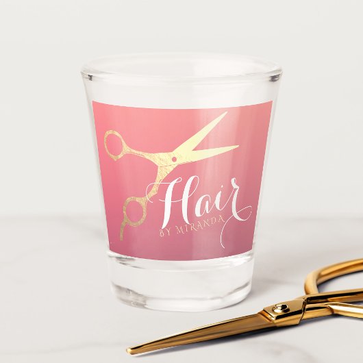Haarstylist Makeup Salon Modern Pink Gold Scissors Shot Glas